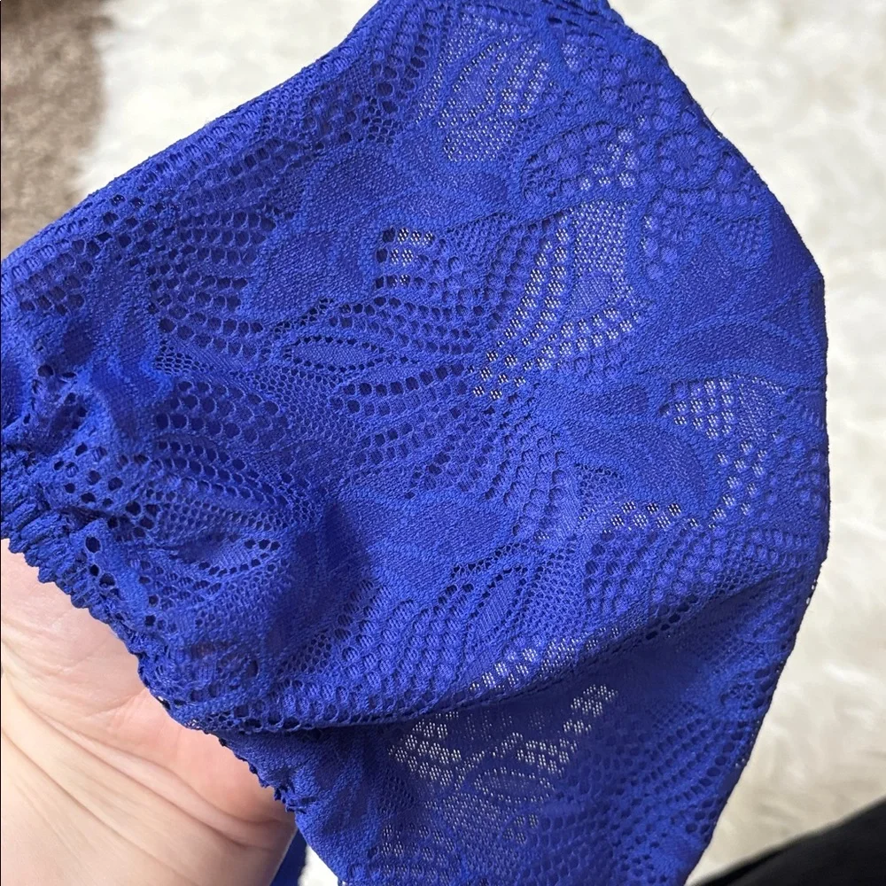 NWT Aerie Blue Lace Bandeau Bralette Gold Ring Back Size XL